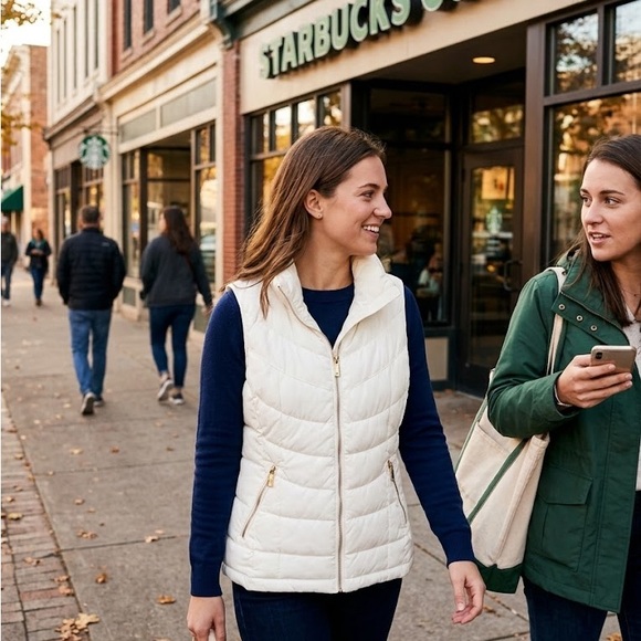 Calvin Klein Jackets & Blazers - Calvin Klein Ivory Quilted Puffer Vest with Gold Zippers